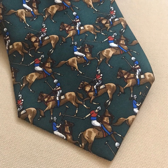 Polo Player 100% Silk made in Italy Green - Picture 2 of 5